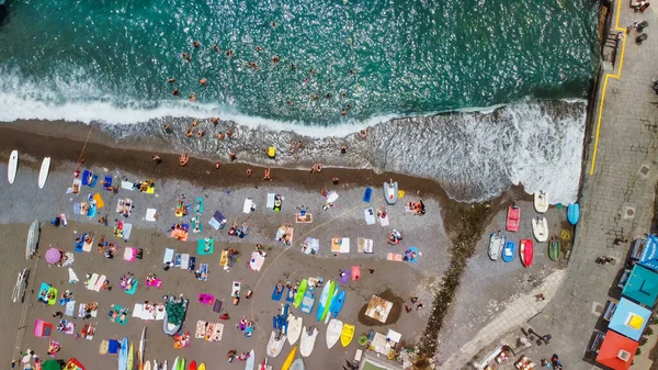 Overhead Antenn Utsikt Över Positano Beach Vacker Sommardag — Stockfoto