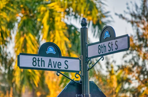 Arka Planda Ağaçlar Olan Napoli Sokak Tabelası Florida — Stok fotoğraf