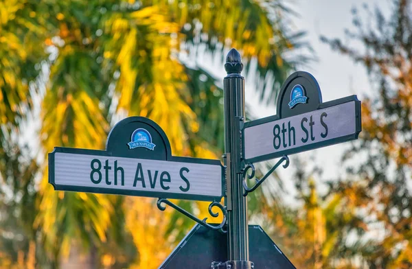 Sinal Rua Nápoles Com Árvores Fundo Florida — Fotografia de Stock