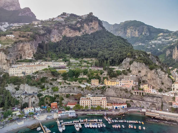 Widok Lotu Ptaka Wybrzeże Amalfi Piękny Letni Dzień Kampania Włochy — Zdjęcie stockowe