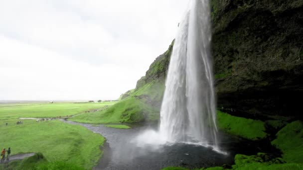 Seljalandsfoss Watervallen en bergen in het zomerseizoen, IJsland Slow motion — Stockvideo