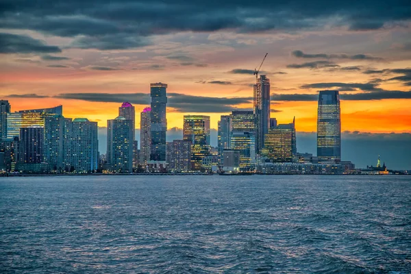 Sunset Skyline Jersey City Como Visto Passeio Barco Balsa Aound — Fotografia de Stock