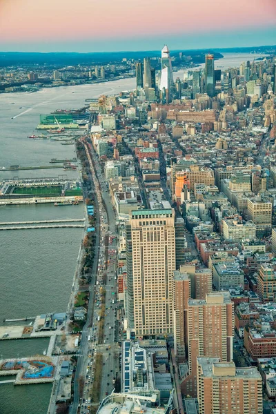 Aerial View Manhattan West Side Skyline Hudson River Sunset — Stock Photo, Image