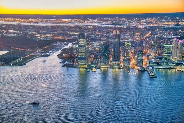 Widok Lotu Ptaka Jersey City Zachodzie Słońca Rzeką Hudson — Zdjęcie stockowe
