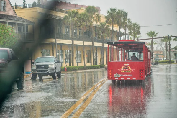 Augustine Florida April 2018 Rode Toeristische Tram Langs Straten Van — Stockfoto