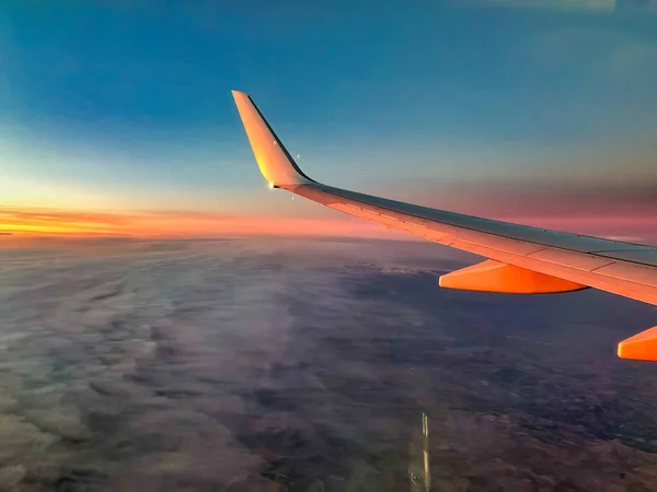 Закат Неба Видно Окна Самолета — стоковое фото