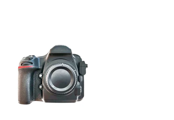 Üst Düzey Dslr Kamera Görünümü Beyaz Arkaplan Üzerinde Izole — Stok fotoğraf