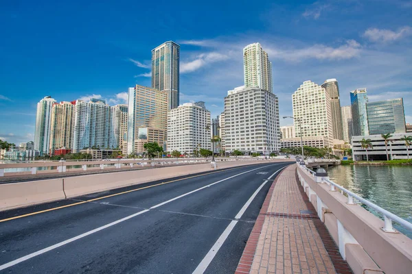 Poranna Panorama Centrum Miami Widziana Brickell Key Bridge — Zdjęcie stockowe