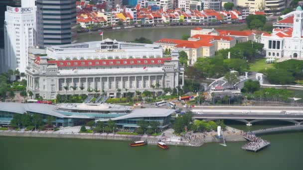 SINGAPORE - JANUARY 2, 2020: Вид з хмарочосу затоки Марина з даху міста — стокове відео