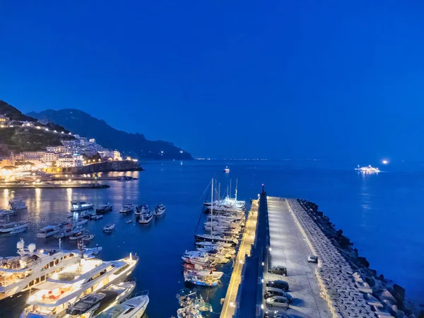 Veduta Aerea Del Molo Amalfi Notte Campania Italia — Foto Stock