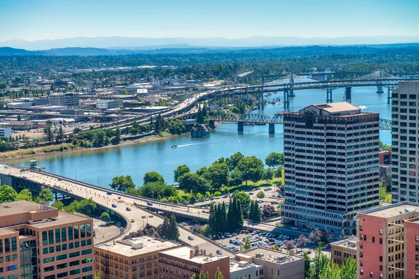 Widok Lotu Ptaka Budynki Miasta Letni Dzień Portland Oregon — Zdjęcie stockowe