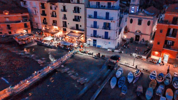 Sorrento Huizen Langs Het Strand Nachts Vanuit Lucht Amalfikust — Stockfoto