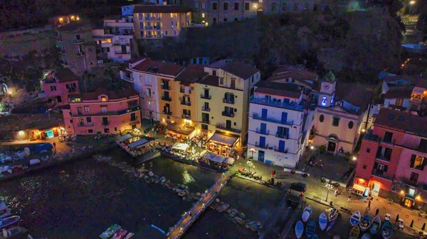 Casas Sorrento Largo Playa Por Noche Vista Aérea Costa Amalfitana — Foto de Stock