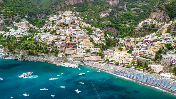 Güzel Bir Yaz Gününde Positano Sahili Nin Havadan Manzarası — Stok fotoğraf