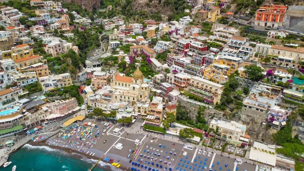 Luftaufnahme Des Strandes Von Positano Einem Schönen Sommertag — Stockfoto