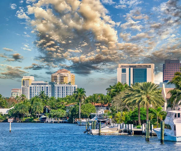 Fort Lauderdale Florida Vacker Utsikt Över Stadskanaler Med Båtar Och — Stockfoto