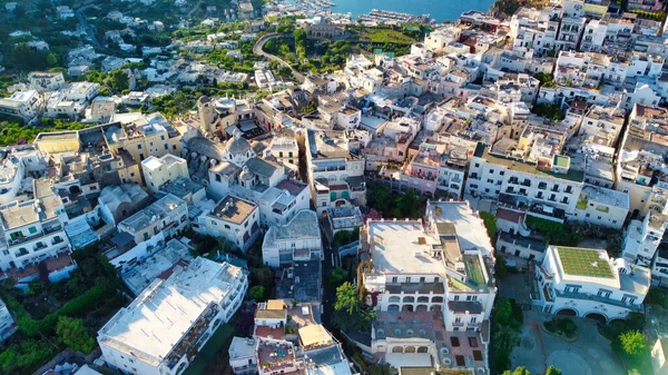 Widok Lotu Ptaka Capri Domy Krajobraz Miejski Zachodzie Słońca Kampania — Zdjęcie stockowe