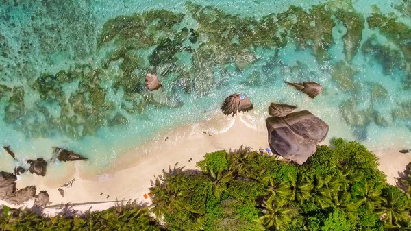 Luftaufnahme Von Anse Source Argent Beach Digue Seychellen Afrika — Stockfoto