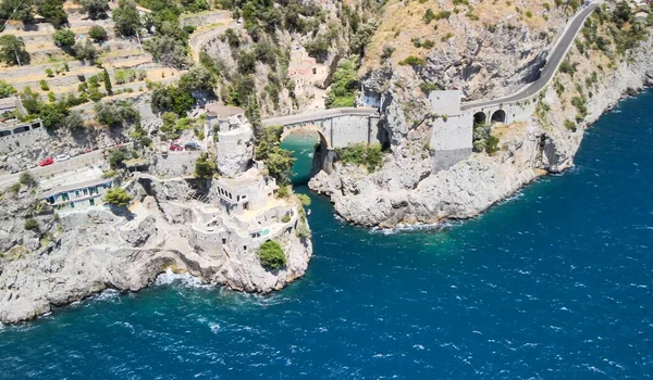 Increíble Vista Aérea Hermosa Costa Amalfi Temporada Verano Italia Punto —  Fotos de Stock