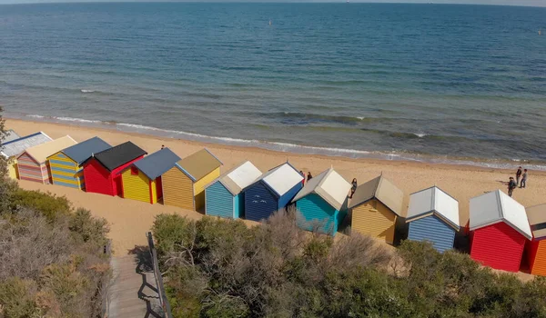 Vista Aérea Panorámica Las Coloridas Cabañas Brighton Beach Victoria Australia —  Fotos de Stock