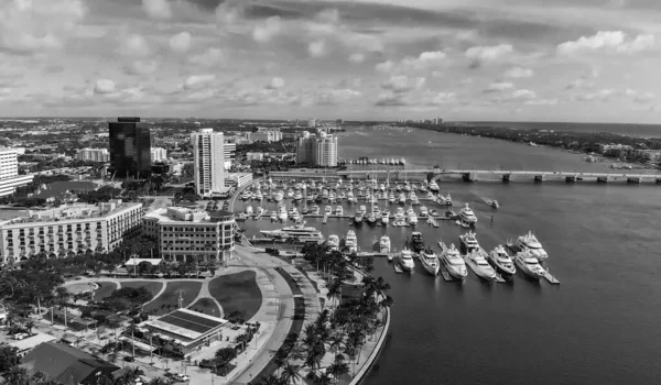 Skyline Palm Beach Florida Légi Panorámát Drone Naplementekor — Stock Fotó