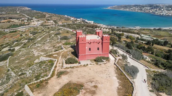 Amazing Drone Viewpoint Agatha Red Tower Malta — Stockfoto