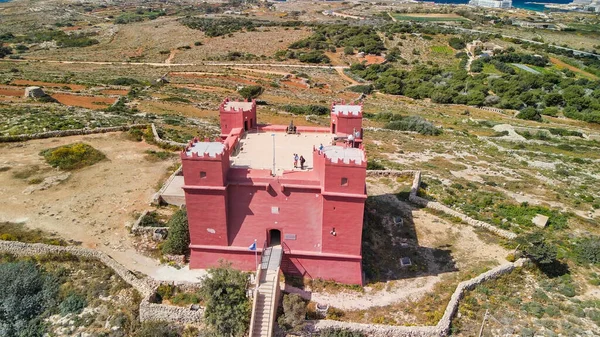 Amazing Drone Viewpoint Agatha Red Tower Malta — Stock Photo, Image