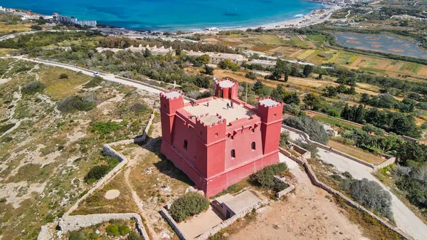 Amazing Drone Viewpoint Agatha Red Tower Malta — Stockfoto
