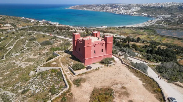 Amazing Drone Viewpoint Agatha Red Tower Malta — Stockfoto