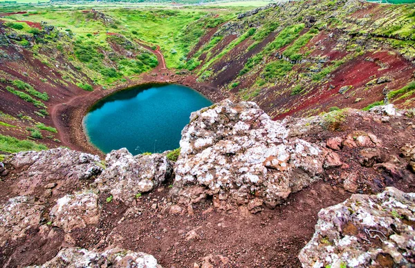 Kerio Vulcan Kráter Légi Rálátása Tóra Izland — Stock Fotó