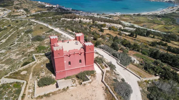 Amazing Drone Viewpoint Agatha Red Tower Malta — Stock Photo, Image