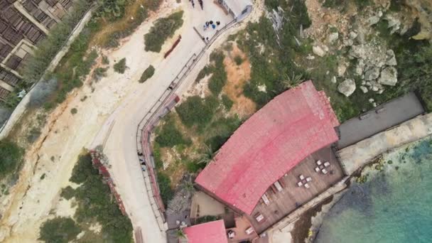 Vista Aérea Popeye Village Anchor Bay Desde Dron Mellieha Malta — Vídeos de Stock