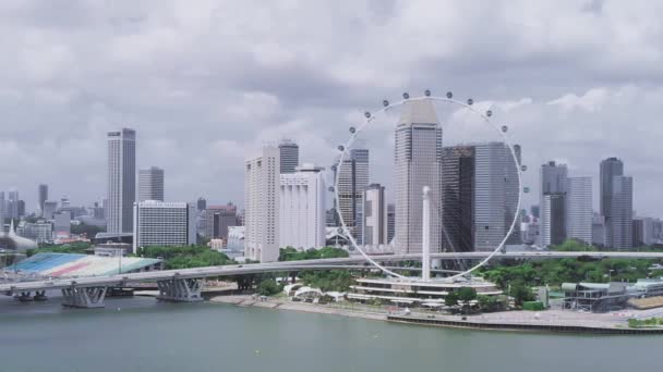 Singapore Ιανουαριου 2020 Αεροφωτογραφία Της Σύγχρονης Περιοχής Marina Bay Και — Αρχείο Βίντεο