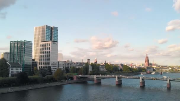 Luchtpanoramisch Uitzicht Skyline Van Frankfurt Vanuit Drone Duitsland — Stockvideo