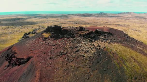 Cráter Saxholl Famoso Volcán Islandia Vista Aérea Temporada Verano Desde — Vídeo de stock