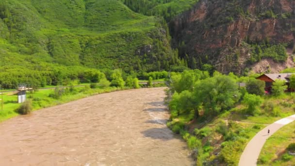 Vista Aérea Del Río Colorado Cañón Temporada Verano — Vídeos de Stock