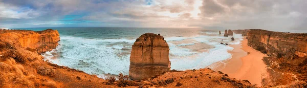 Tolv Apostlarna Klippformationer Längs Great Ocean Road Panoramautsikt Från Luften — Stockfoto