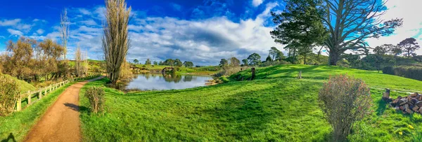 Panoramatický Letecký Pohled Krajinu Vesnice Hobitín Novém Zélandu — Stock fotografie