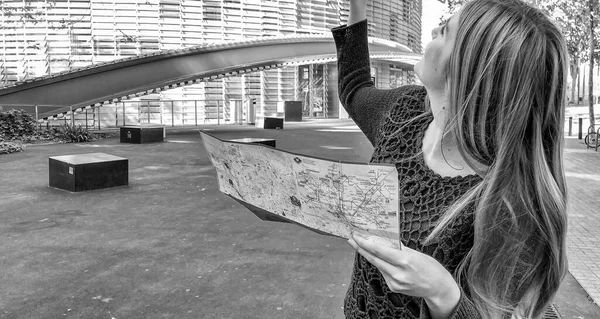 Genç Kız Tutan Kenti Ziyaret Şehir Haritası — Stok fotoğraf