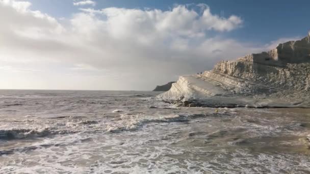 Αεροφωτογραφία Επανδρωμένου Αεροσκάφους Στη Σκάλα Των Τούρκων Scala Dei Turchi — Αρχείο Βίντεο