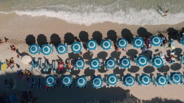 エルバ島サンソンビーチにビーチ傘 — ストック動画
