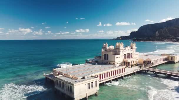 Uitzicht Vanuit Lucht Kust Het Strand Van Mondello Palermo Italië — Stockvideo