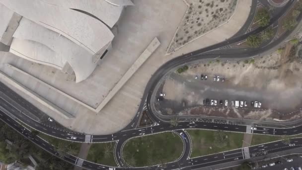 Overhead Aerial View City Road Intersections Roundabout — Stock Video