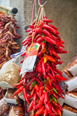 Chili pepper in a shop of Amalfi Coast, peperoncino.