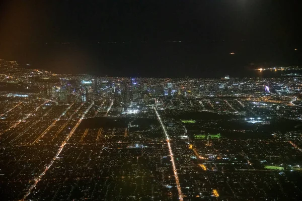 Vista Aerea Notturna Dello Skyline Melbourne Aereo Atterraggio Australia — Foto Stock