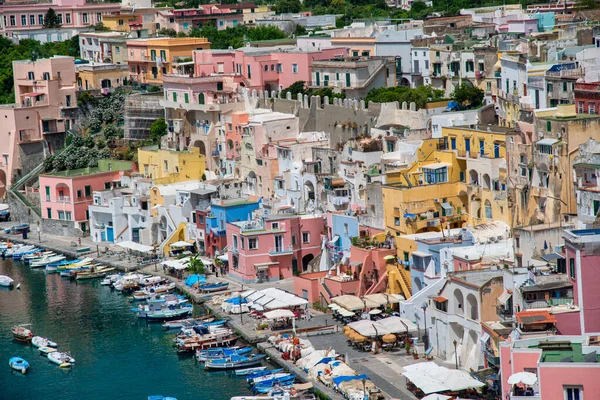 Vista Aérea Las Hermosas Casas Isla Procida Italia Marina Corricella —  Fotos de Stock