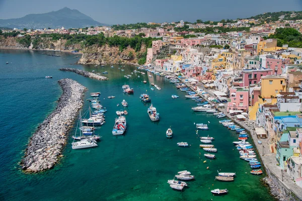 Vista Aérea Las Hermosas Casas Isla Procida Italia Marina Corricella —  Fotos de Stock