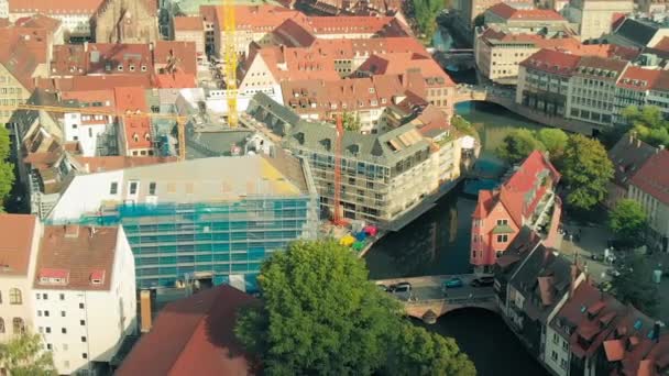 Nurnberg Alemanha Vista Aérea Cidade Edifícios Medievais Pôr Sol Verão — Vídeo de Stock