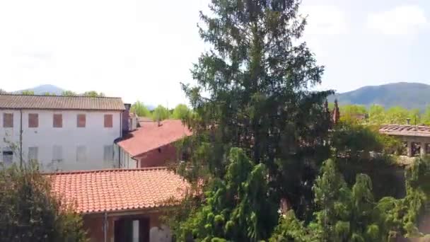 Luchtfoto Van Lucca Stadsgezicht Het Voorjaarsseizoen Toscane Italië — Stockvideo