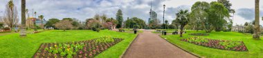 Auckland Panoramik 360 derece Albert Park 'tan bulutlu bir günde, Yeni Zelanda.